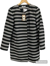 Bnwt £50 Ladies Gallery Black And White Stripe Long Coat Jacket Uk 14 Cg 20