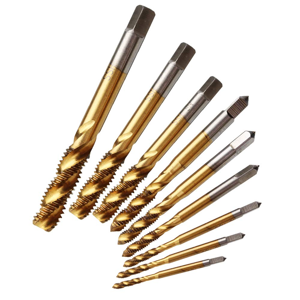 9Pcs Machine Screw Tap Set Titanium Spiral Flute Drill Taps Metric M2 M