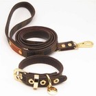 Luxury dog Checkered  monogram collar with matching leash set combo