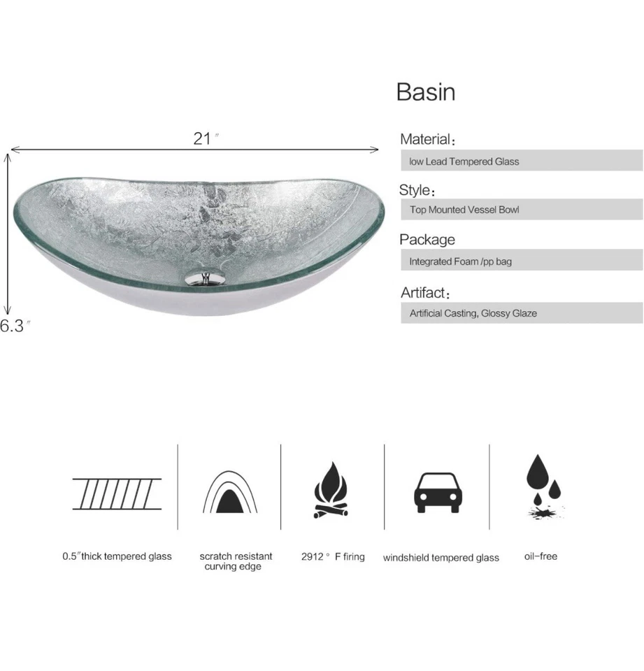Fregadero de lavabo de vidrio templado con grifo desagüe emergente Foto 3 de 4