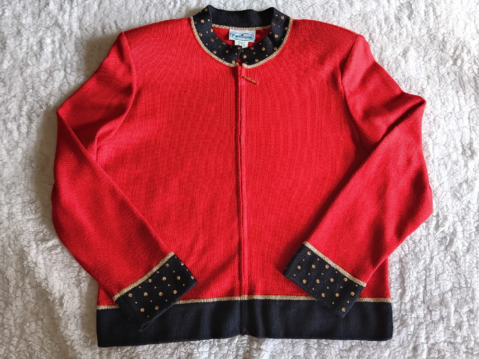 Patchington Red Zip Up Sweater Size Medium Made I… - image 1