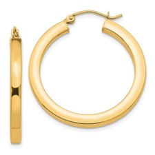 Real 14kt Yellow Gold 3mm Polished Princess Square Hoop Earrings