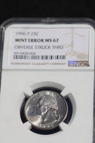 1996-P WASHINGTON QUARTER OBVERSE STRUCK THRU ERROR - NGC MS 67 STUNNING COIN - Picture 5 of 8