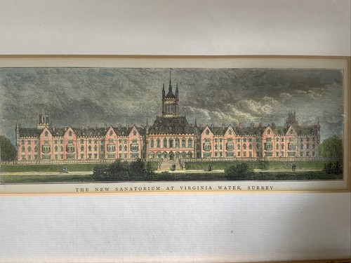 Holloway Sanatorium Virginia Water, hand coloured antique engraving print, 1880s - Picture 2 of 4