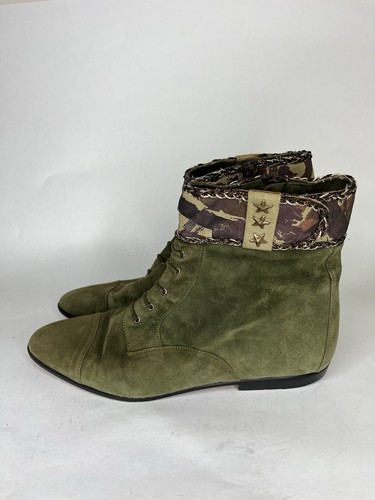 nando muzi Ankle Boots Women Size 8M Green Suede Cap Toe Lace Up Italy - Picture 11 of 18