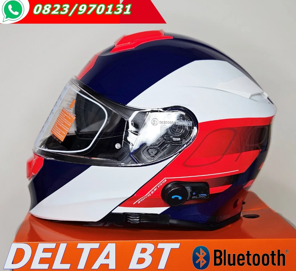 CASCO MODULARE ORIGINE DELTA CON BLUETOOTH ROW RED WHITE BLUE MOTO SCOOTER - Immagine 2 di 4