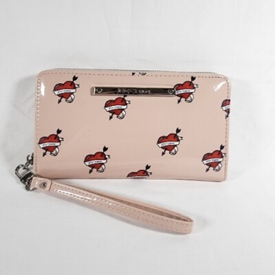 Betsey Johnson Pink Red Hearts Wallet Strap Wristlet Money Credit Cards  NWOT