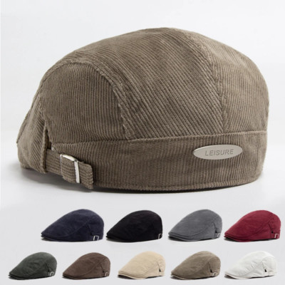 H Corduroy Beret Mens Womens - Vintage Peaked Cap Autumn Winter Unisex Hat