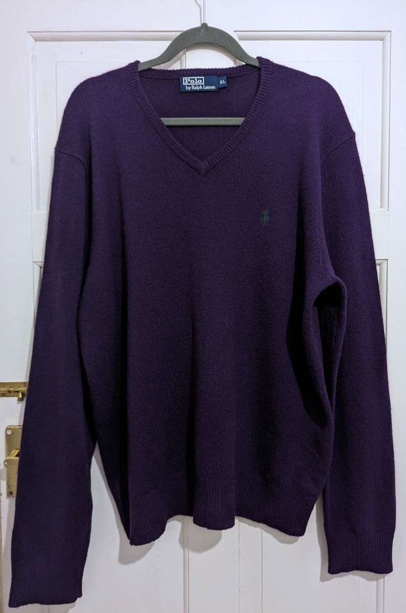 Polo Ralph Lauren V Neck Lambs Wool Purple Sweater 90s