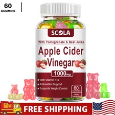 Apple Cider Vinegar with THE Mother 1000mg ACV 60 Gummies B12 Beetroot Juice