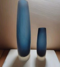 2 Satin Optic Wood Textured Art Glass BLUE VA...