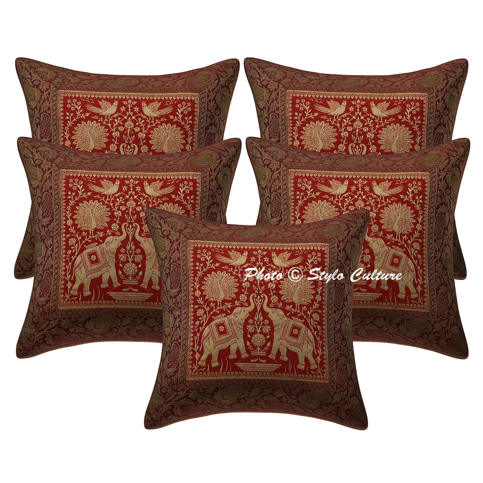 Home Decor Pillow Cover Brocade Jacquard Elephant Cushion Cover 16 x 16 in