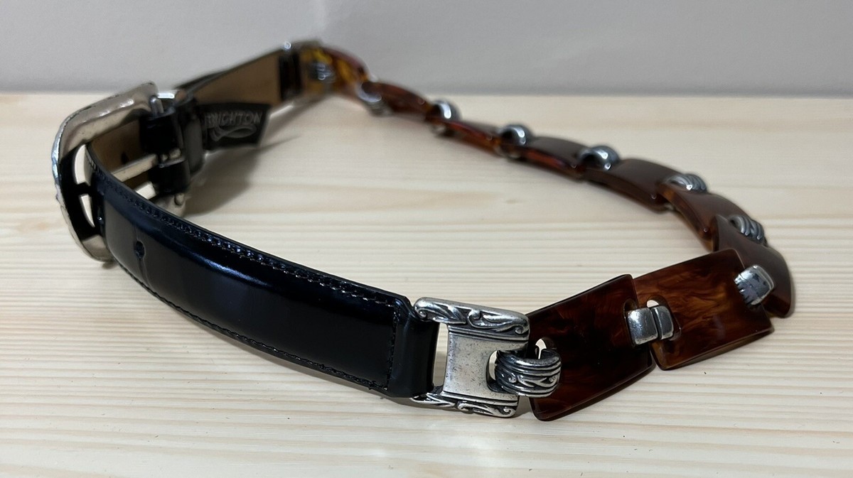 Vintage Brighton Size S Black Leather & Tortoise Shell 