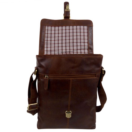 Rowallan Mens Half Flap Tanned Leather Messenger Bag Cognac