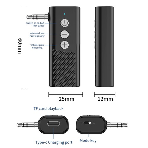 3-in-1 Wireless Bluetooth ABS 5.3 Transmitter Receiver Adapter Audio Black - Picture 14 of 19