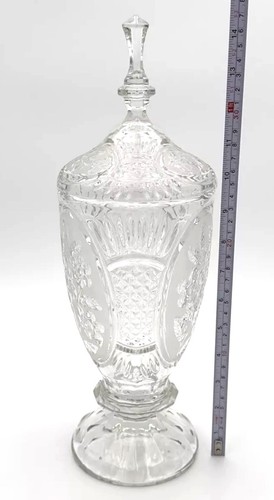 Tarro de boticario patrones florales grabados con tapa 15" cristal D'Adriana de Yugoslavia - Imagen 10 de 19