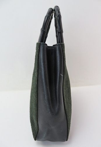 Auténtico bolso de mano GUCCI de lana verde oscuro y mango de bambú #57161 - Imagen 5 de 14
