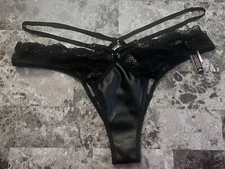 VICTORIA'S SECRET BLACK FAUX LEATHER LACE ADJUSTABLE STRAPPY BRAZILIAN PANTIES
