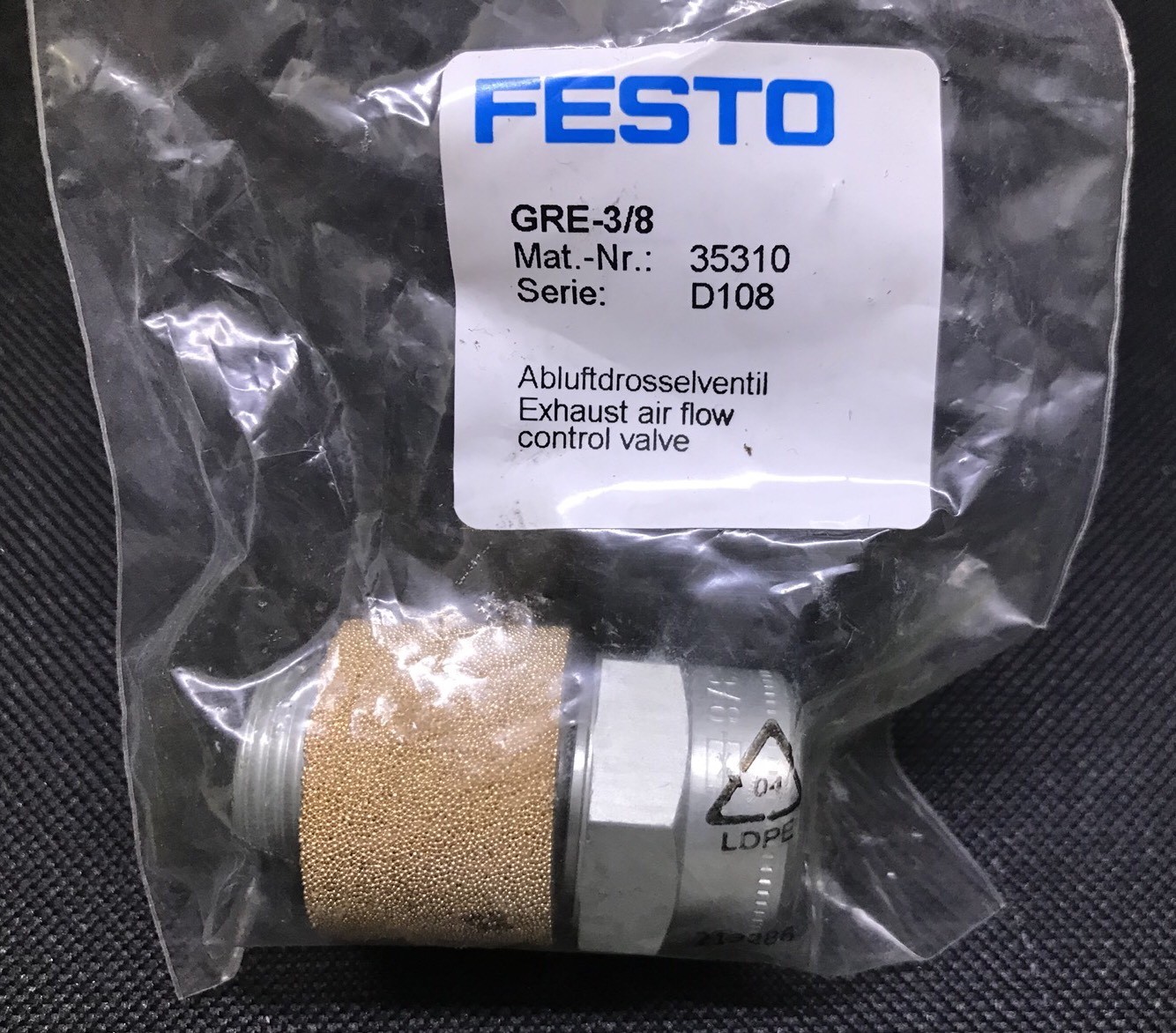 Brand New Festo GRE 3/8 Exhaust Air Flow Control Valve 35310