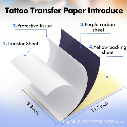 Tattoo Transfer Paper - 100 Sheets A4 Size, Thermal Stencil Paper for Tattoo Kit - Picture 2 of 8