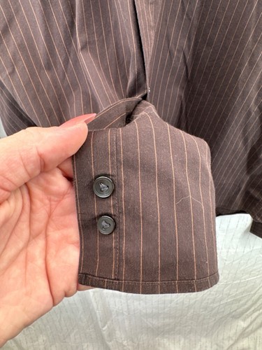 BCBG Maxazria Mens Dress Shirt Sz XL Long Sleeve Brown Pinstriped French Cuffs - Picture 4 of 12