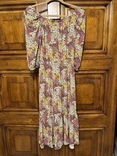 Cottage Core Midi Maxi Dress Boho Sz M Puff Sleeve Crinkle Ruffle Floral Peasant