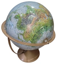 Replogle Globe Vintage Land And Sea 12" Diameter USSR Made In USA Textured Desk