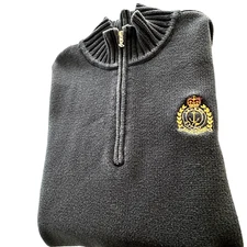 Lauren Ralph Lauren 1/4 Zip Sweater Blue Mens  XL LS Cotton Embroidered Crest