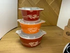 Pyrex Autumn Harvest Wheat Round Casserole Dish Set of 3 with Lids Vintage