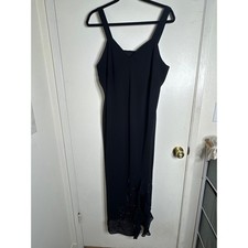 VTG 90s Y2K R&M Richards Black Beaded Asymmetrical Ruffle Maxi Dress XL Fairy