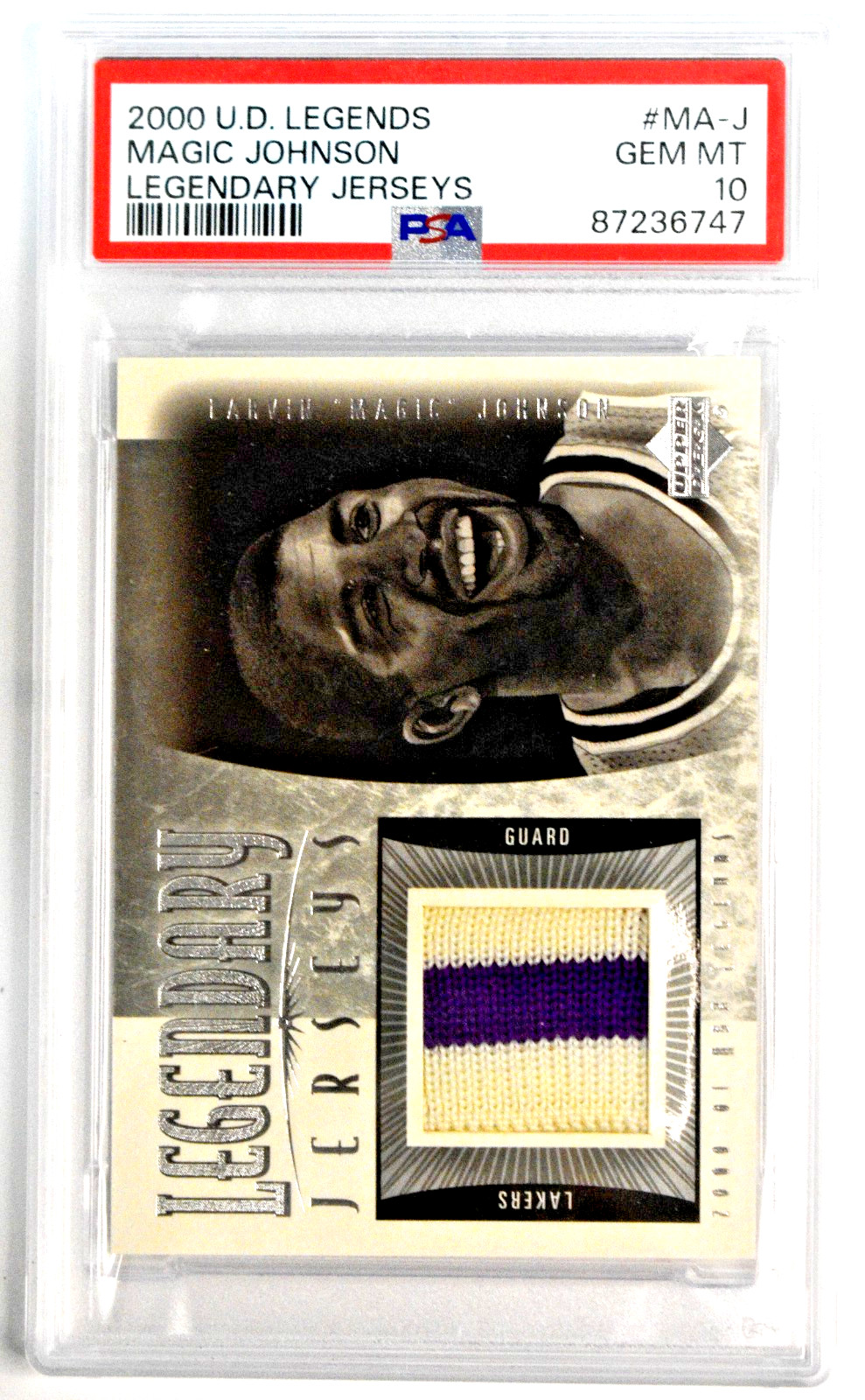 2000 UD Legendary Jerseys Magic Johnson #MA-J Game Used 2-Color PSA 10 Lakers