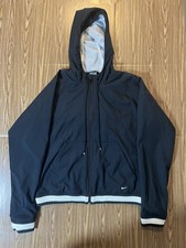 Vintage Nike Jacket XL 16-18 Black Hooded Windbreaker Full Zip Gray Tag