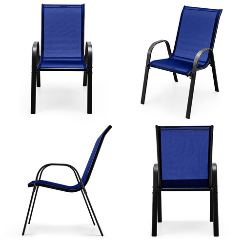 Patiojoy Set of 4 Patio Dining Chairs Stackable Armrest Space Saving Garden Navy