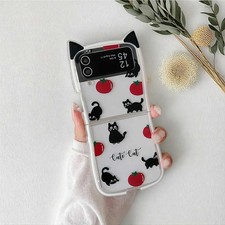 Cute Tomato Cat Phone Case with Ears for Samsung Galaxy Z Flip 3 4 5 6 - Fun Sho