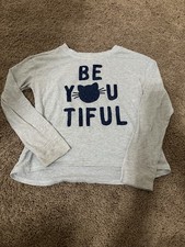 Justice Girls Long Sleeve Gray Shirt With Blue Glitter Writing Size 10