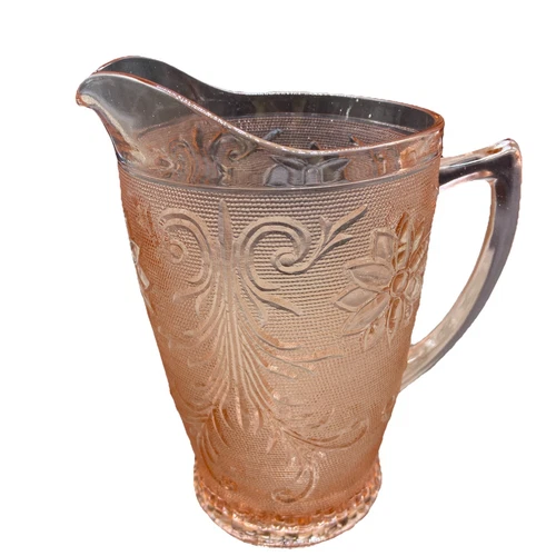 Vintage Tiara Indiana Glass Peach Pink Floral Pattern Glass 64oz Water Pitcher