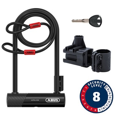 New Abus Ultra 410K + Cobra U-Lock Key 12mm 170x230mm 6.7''x9'' Black 38143