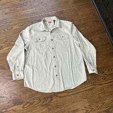 Wrangler Men Heavyweight Button Down Long Sleeve Flex Fit L/S Beige Shirt Large