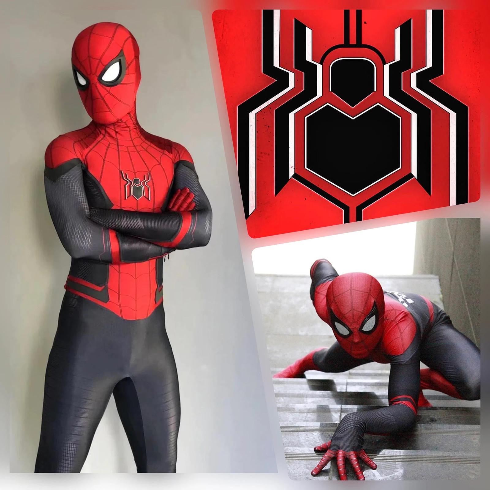 Far from Home Spider Suit Black and Red Costume Detached mask - Adult / Kids