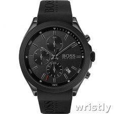 NEW BOSS MEN'S 1513720 WATCH BLACK RUBBER STRAP BLACK DIAL BLACK CASE - UK Stock