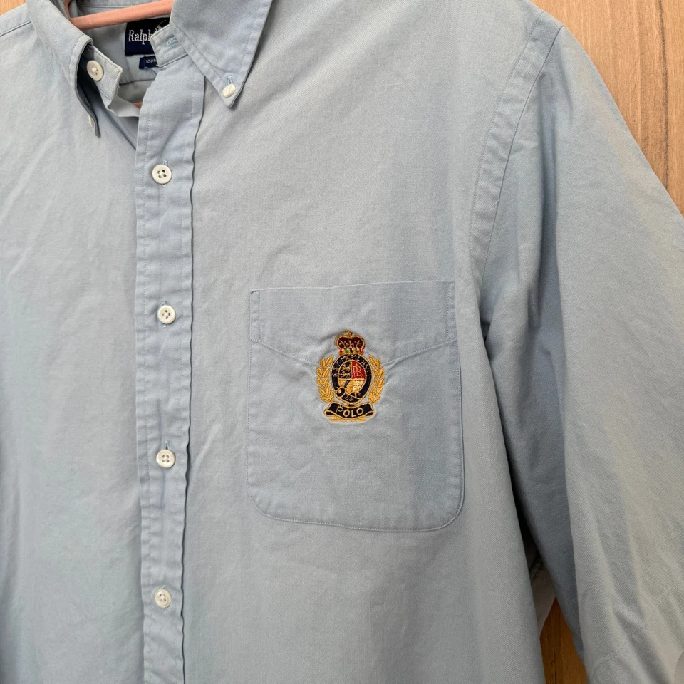 Ralph Lauren Mens Shirt Size L Blue Short Sleeve Crest Oxford Preppy Classic - Image 3 of 4
