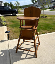 2 in 1 Antique 1930s Wooden Baby High Chair with Removable Tray