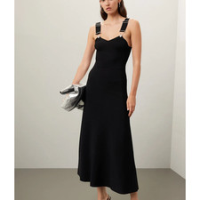 Moschino Jeans abito nero in maglia midi XS vestibilità svasata spigolosa che esce designer $540