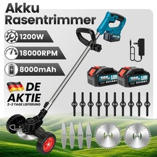 1200W Akku Rasentrimmer Freischneider Trimmer mit 21V 2x4,0Ah Akkus Ladegerät