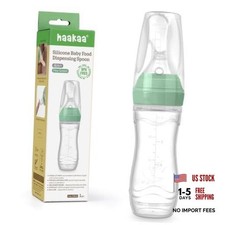 Silicone Baby Food Dispensing Spoon Feeder 4oz - Infant Squeeze Pea Green