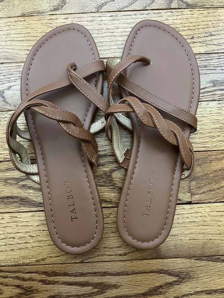 Sandalias Talbots para mujer talla 7M punta redonda con correa trenzada cuero marrón nuevas sin etiquetas Foto 2 de 4