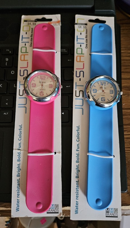 Just-Slap-It-On Pink/Blue Cuff Watch Expanding Band 5.5"-8"