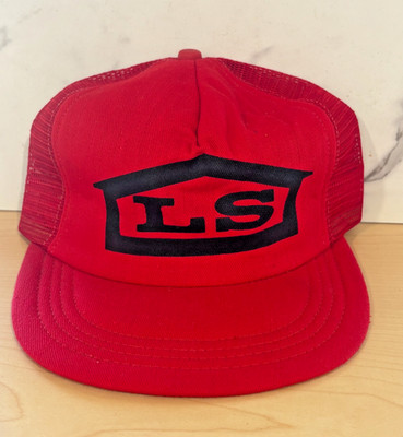 Vintage LS Trucker Hat Red Black Snapback Holouber Studios USA Farm Logo Cap