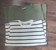2 X Zara Shoulder Pad T-Shirts L Navy/Cream Stripe & Khaki