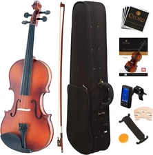 Mendini By Cecilio Violin For Kids & Adults | Varnish, 4/4 MV300 Satin Antique